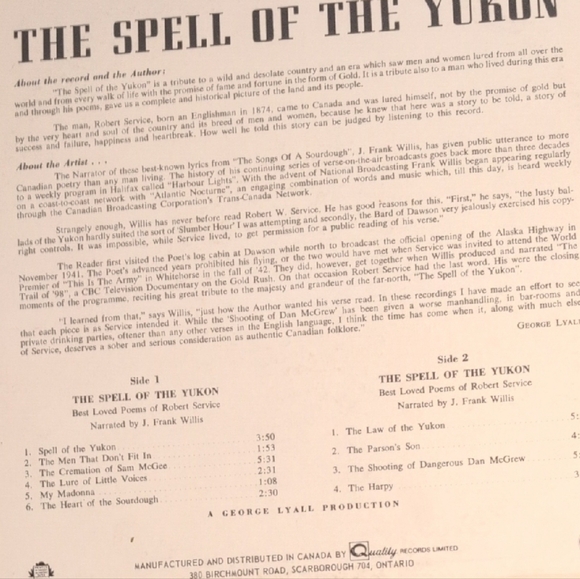 The Spell of the Yukon Vinyl Record - Picture 2 of 3